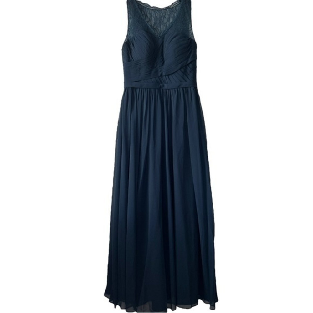 Azazie Blue A-Line Pleated Chiffon Floor-Length Dress    Sz A8‎